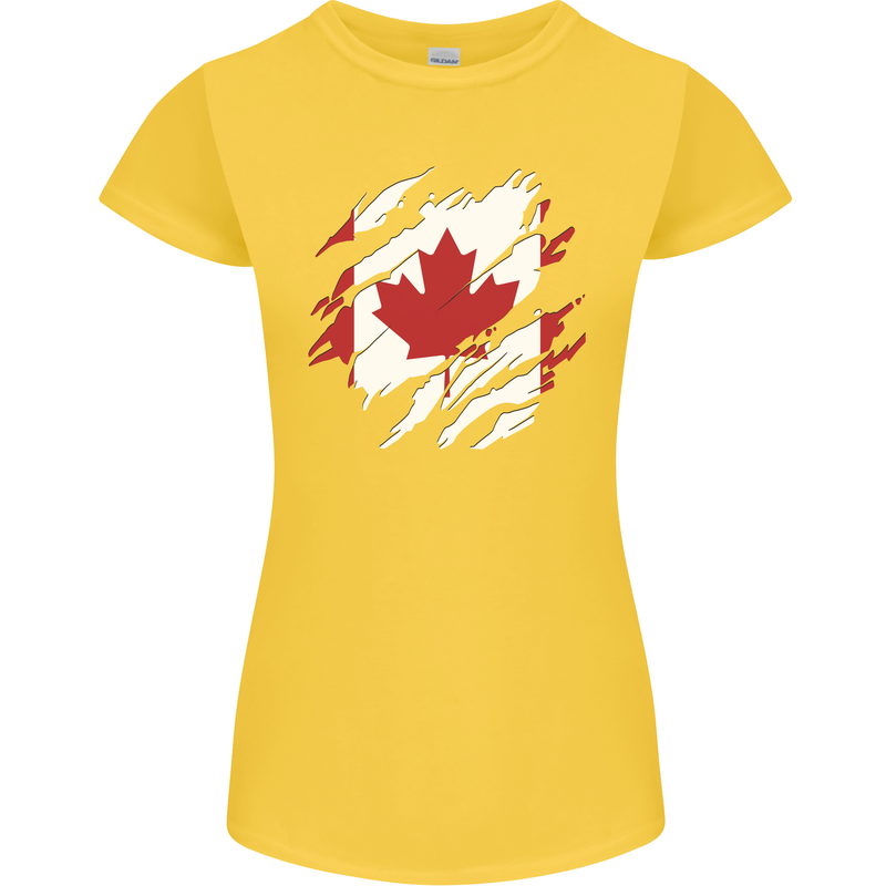Torn Canada Flag Canadian Day Football Womens Petite Cut T-Shirt Yellow