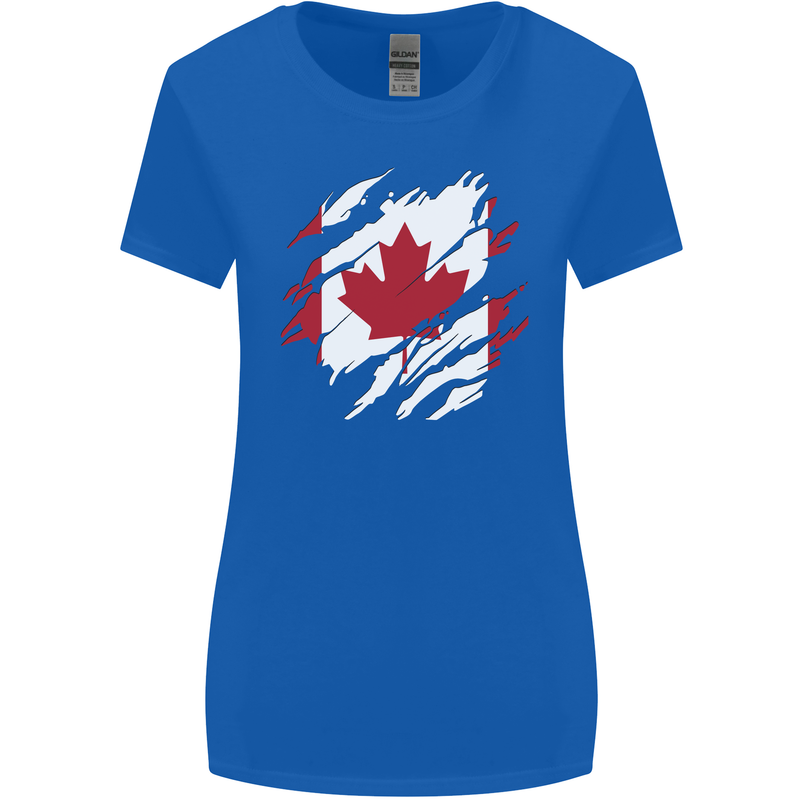 Torn Canada Flag Canadian Day Football Womens Wider Cut T-Shirt Royal Blue
