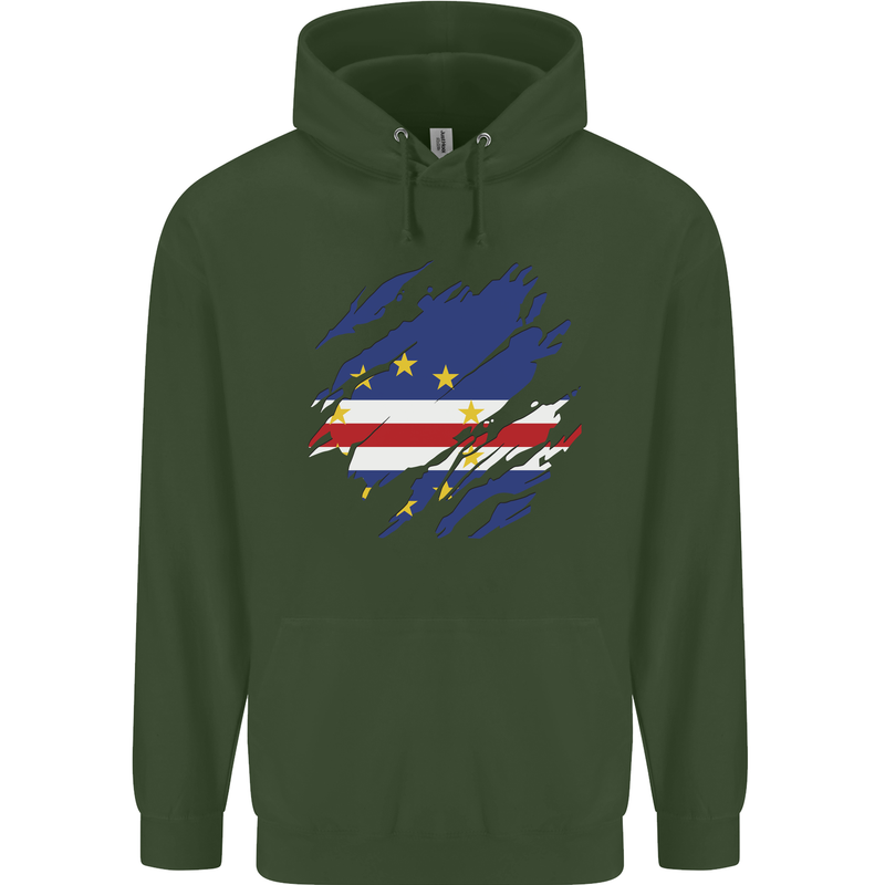 Torn Cape Verde Flag Verdean Day Football Childrens Kids Hoodie Forest Green