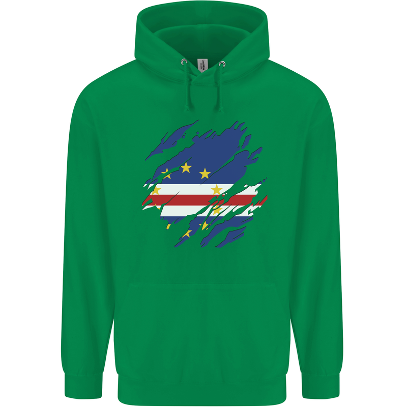 Torn Cape Verde Flag Verdean Day Football Childrens Kids Hoodie Irish Green