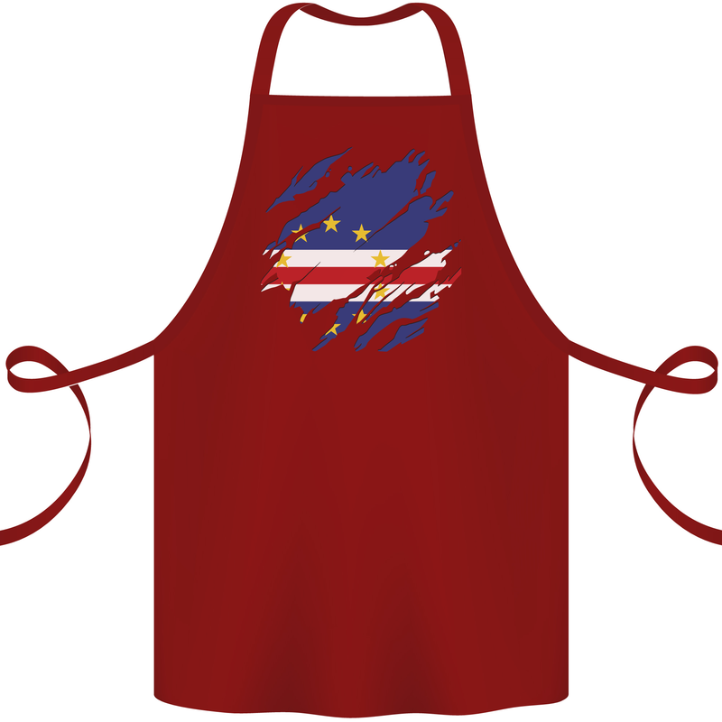 Torn Cape Verde Flag Verdean Day Football Cotton Apron 100% Organic Maroon