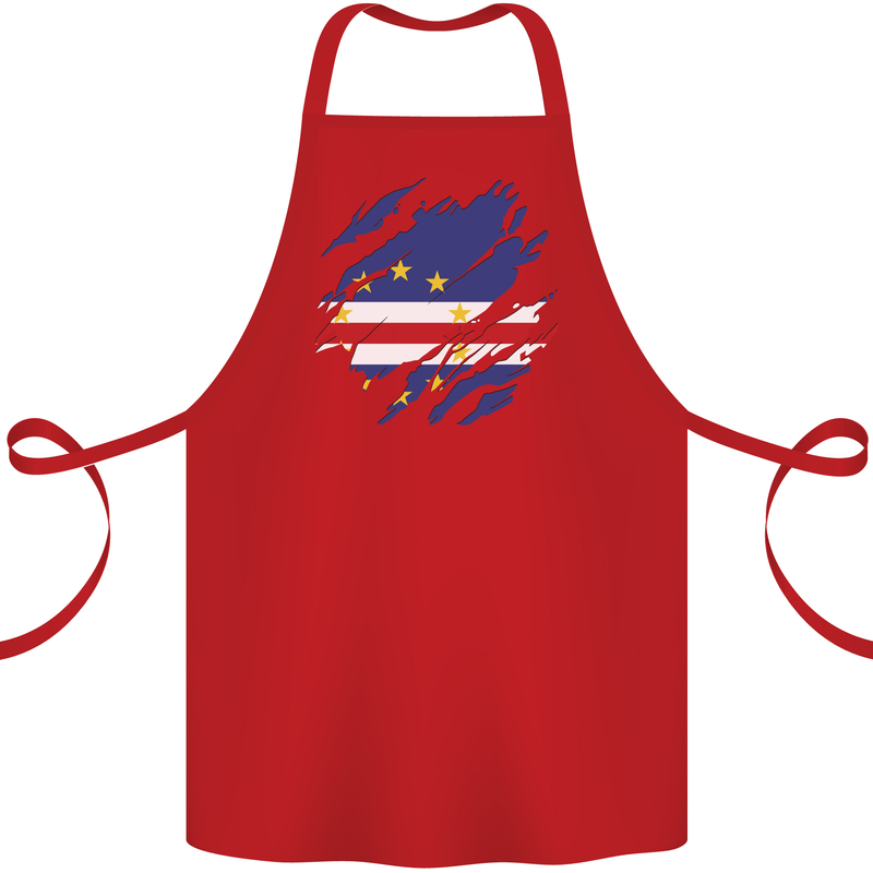 Torn Cape Verde Flag Verdean Day Football Cotton Apron 100% Organic Red