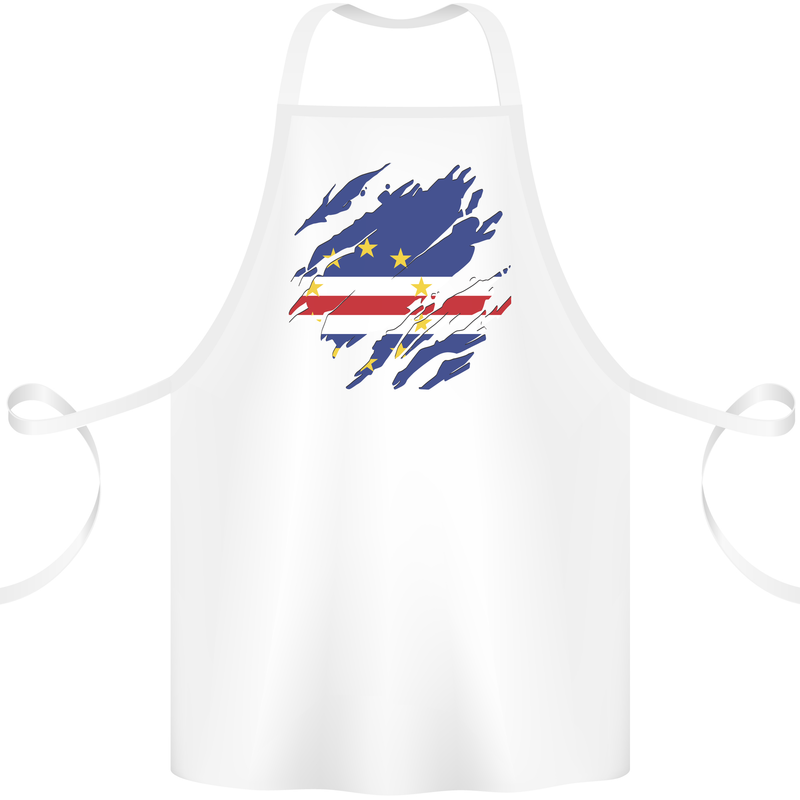 Torn Cape Verde Flag Verdean Day Football Cotton Apron 100% Organic White