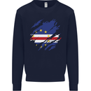 Torn Cape Verde Flag Verdean Day Football Kids Sweatshirt Jumper Navy Blue