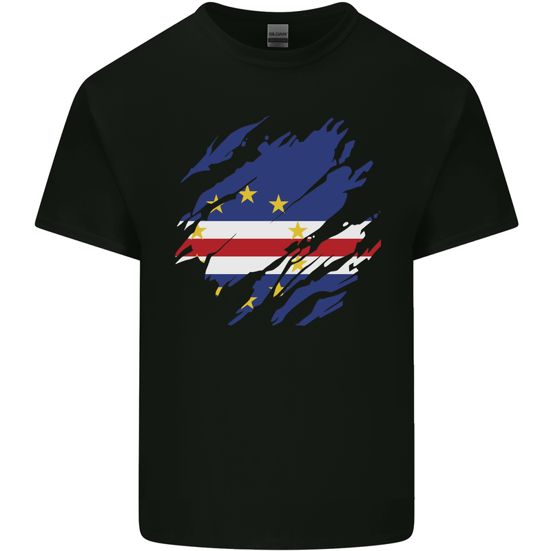 Torn Cape Verde Flag Verdean Day Football Kids T-Shirt Childrens Black