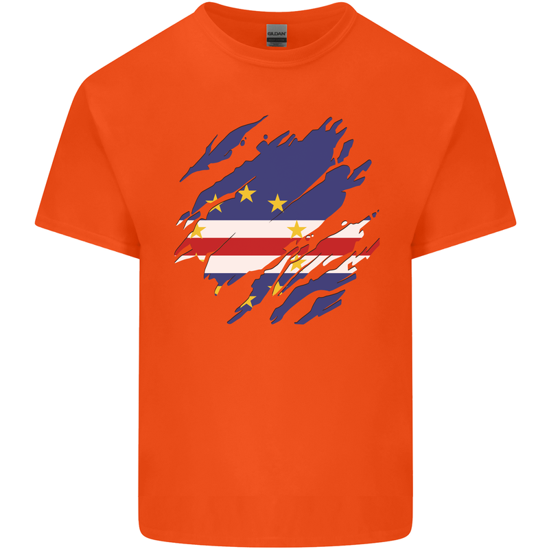 Torn Cape Verde Flag Verdean Day Football Kids T-Shirt Childrens Orange