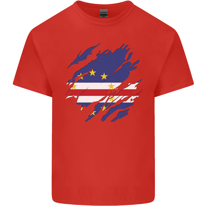 Torn Cape Verde Flag Verdean Day Football Kids T-Shirt Childrens Red