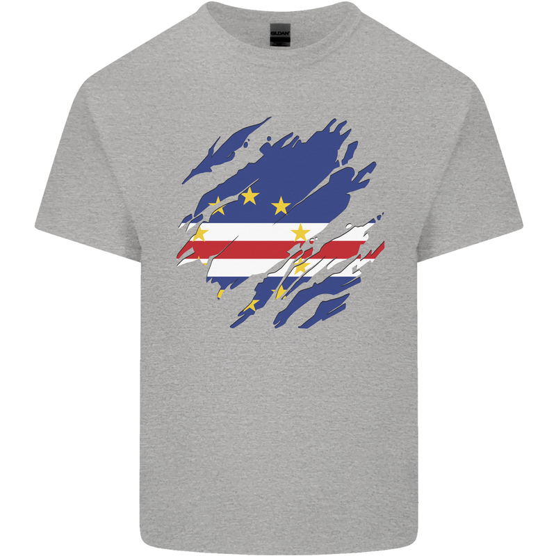 Torn Cape Verde Flag Verdean Day Football Kids T-Shirt Childrens Sports Grey