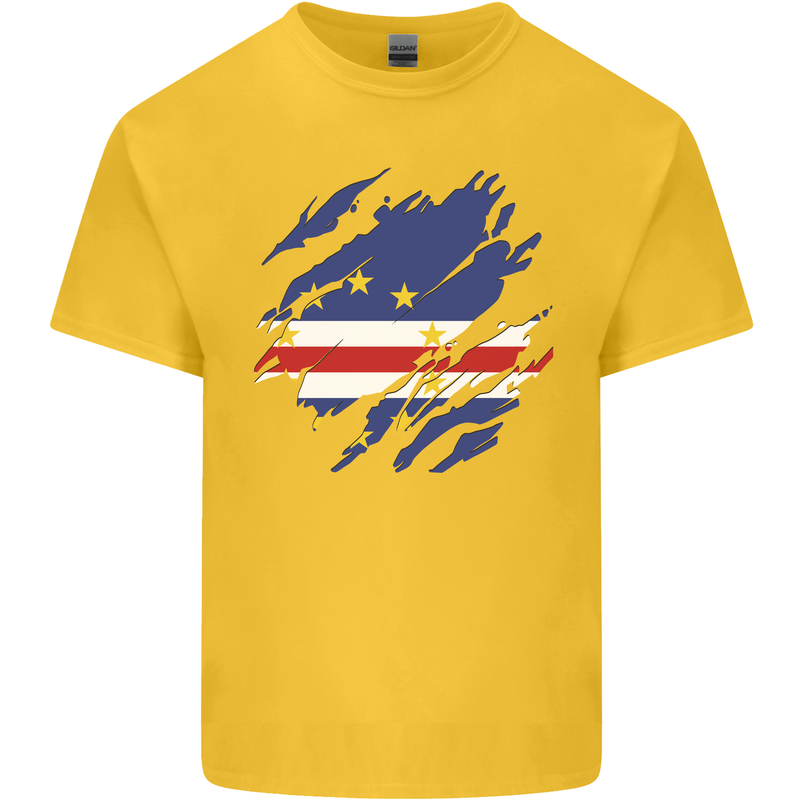 Torn Cape Verde Flag Verdean Day Football Kids T-Shirt Childrens Yellow