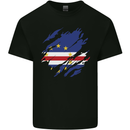 Torn Cape Verde Flag Verdean Day Football Mens Cotton T-Shirt Tee Top Black