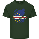 Torn Cape Verde Flag Verdean Day Football Mens Cotton T-Shirt Tee Top Forest Green