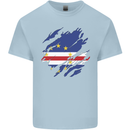 Torn Cape Verde Flag Verdean Day Football Mens Cotton T-Shirt Tee Top Light Blue