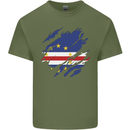Torn Cape Verde Flag Verdean Day Football Mens Cotton T-Shirt Tee Top Military Green