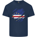 Torn Cape Verde Flag Verdean Day Football Mens Cotton T-Shirt Tee Top Navy Blue