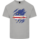 Torn Cape Verde Flag Verdean Day Football Mens Cotton T-Shirt Tee Top Sports Grey