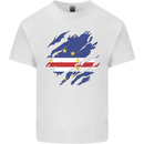Torn Cape Verde Flag Verdean Day Football Mens Cotton T-Shirt Tee Top White