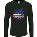Torn Cape Verde Flag Verdean Day Football Mens Long Sleeve T-Shirt Black