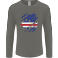 Torn Cape Verde Flag Verdean Day Football Mens Long Sleeve T-Shirt Charcoal