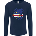Torn Cape Verde Flag Verdean Day Football Mens Long Sleeve T-Shirt Navy Blue