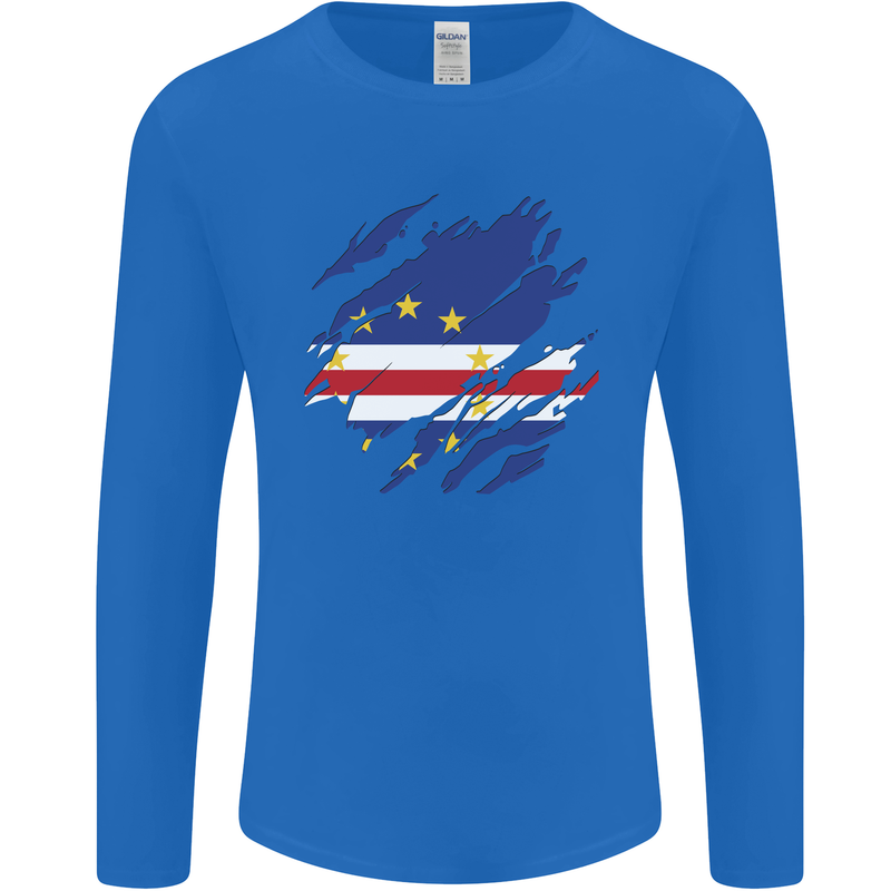 Torn Cape Verde Flag Verdean Day Football Mens Long Sleeve T-Shirt Royal Blue