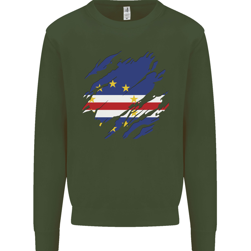 Torn Cape Verde Flag Verdean Day Football Mens Sweatshirt Jumper Forest Green