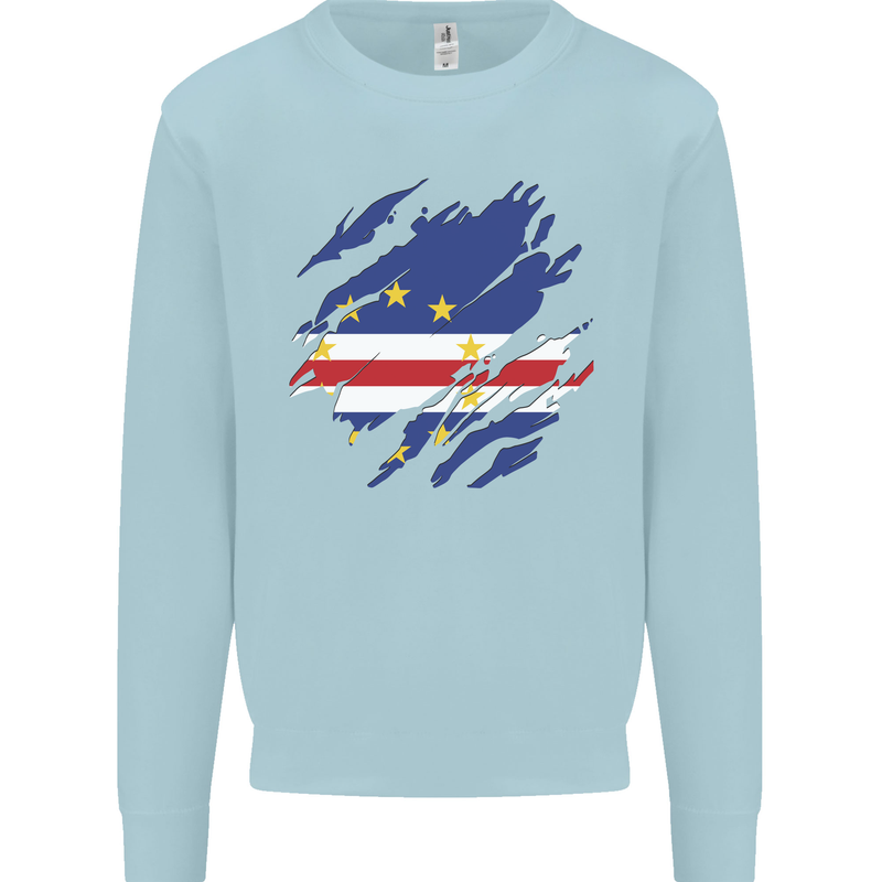 Torn Cape Verde Flag Verdean Day Football Mens Sweatshirt Jumper Light Blue