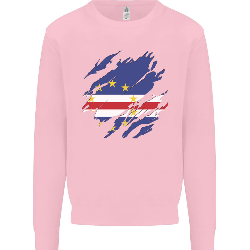 Torn Cape Verde Flag Verdean Day Football Mens Sweatshirt Jumper Light Pink