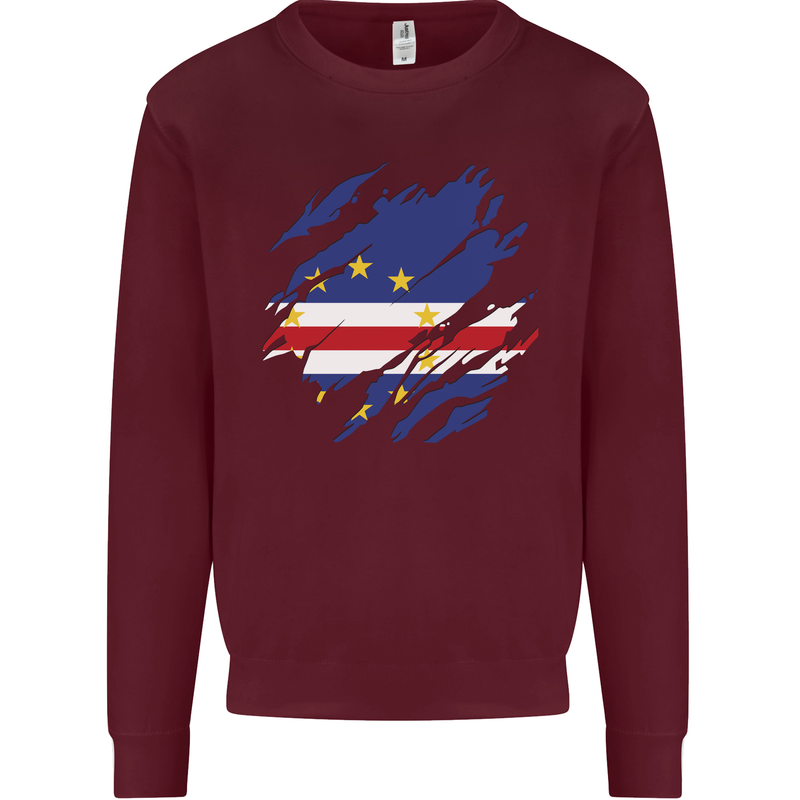 Torn Cape Verde Flag Verdean Day Football Mens Sweatshirt Jumper Maroon