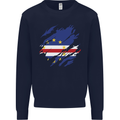 Torn Cape Verde Flag Verdean Day Football Mens Sweatshirt Jumper Navy Blue