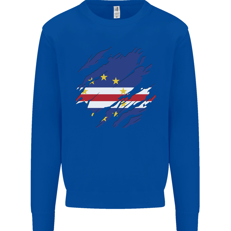Torn Cape Verde Flag Verdean Day Football Mens Sweatshirt Jumper Royal Blue