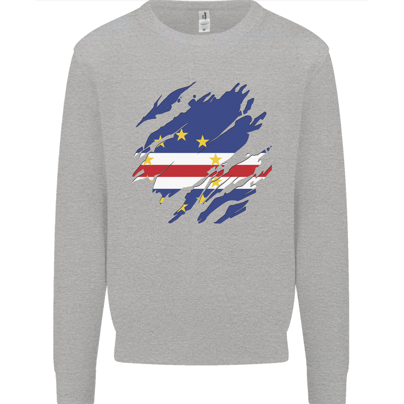 Torn Cape Verde Flag Verdean Day Football Mens Sweatshirt Jumper Sports Grey
