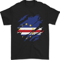 Torn Cape Verde Flag Verdean Day Football Mens T-Shirt 100% Cotton Black