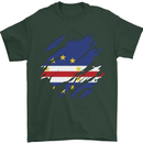 Torn Cape Verde Flag Verdean Day Football Mens T-Shirt 100% Cotton Forest Green