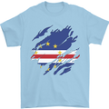 Torn Cape Verde Flag Verdean Day Football Mens T-Shirt 100% Cotton Light Blue