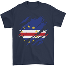 Torn Cape Verde Flag Verdean Day Football Mens T-Shirt 100% Cotton Navy Blue