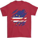 Torn Cape Verde Flag Verdean Day Football Mens T-Shirt 100% Cotton Red