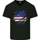 Torn Cape Verde Flag Verdean Day Football Mens V-Neck Cotton T-Shirt Black