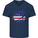 Torn Cape Verde Flag Verdean Day Football Mens V-Neck Cotton T-Shirt Navy Blue