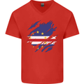Torn Cape Verde Flag Verdean Day Football Mens V-Neck Cotton T-Shirt Red