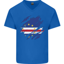 Torn Cape Verde Flag Verdean Day Football Mens V-Neck Cotton T-Shirt Royal Blue