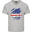 Torn Cape Verde Flag Verdean Day Football Mens V-Neck Cotton T-Shirt Sports Grey