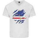 Torn Cape Verde Flag Verdean Day Football Mens V-Neck Cotton T-Shirt White