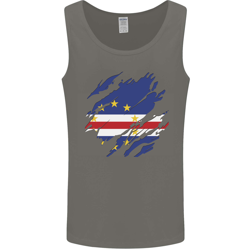 Torn Cape Verde Flag Verdean Day Football Mens Vest Tank Top Charcoal