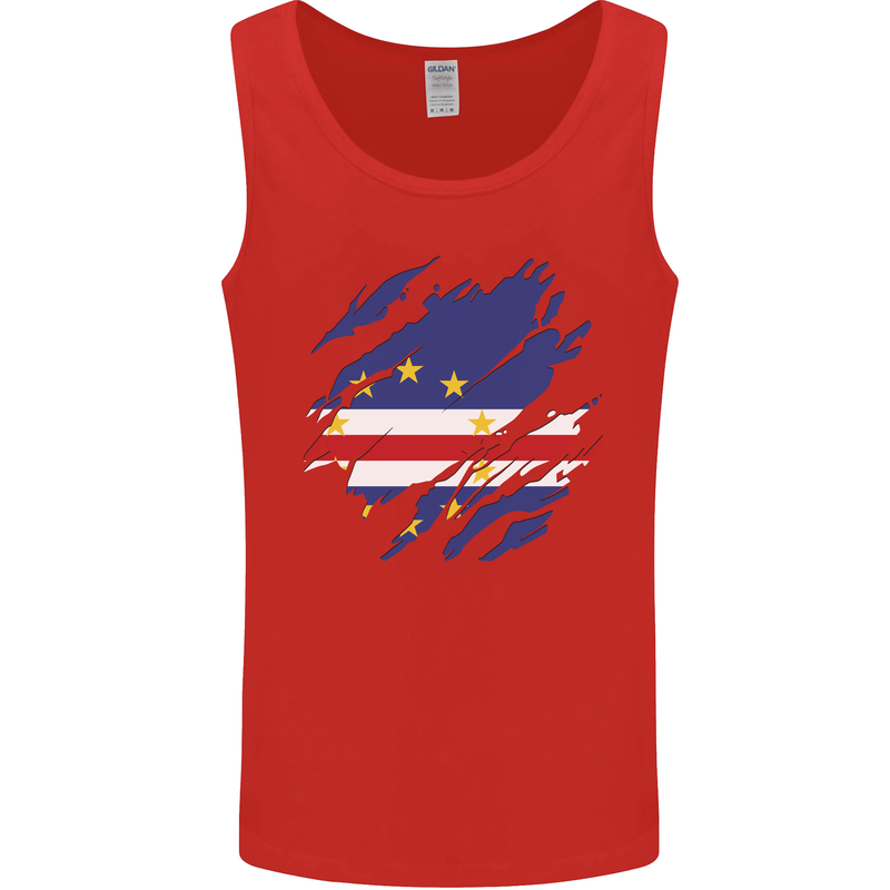 Torn Cape Verde Flag Verdean Day Football Mens Vest Tank Top Red