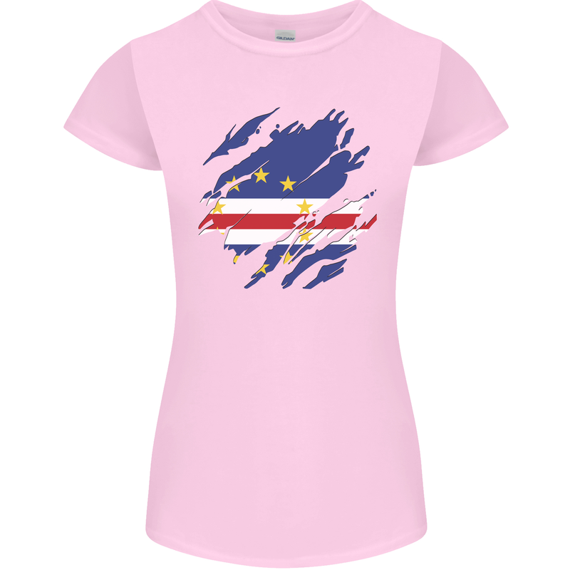 Torn Cape Verde Flag Verdean Day Football Womens Petite Cut T-Shirt Light Pink