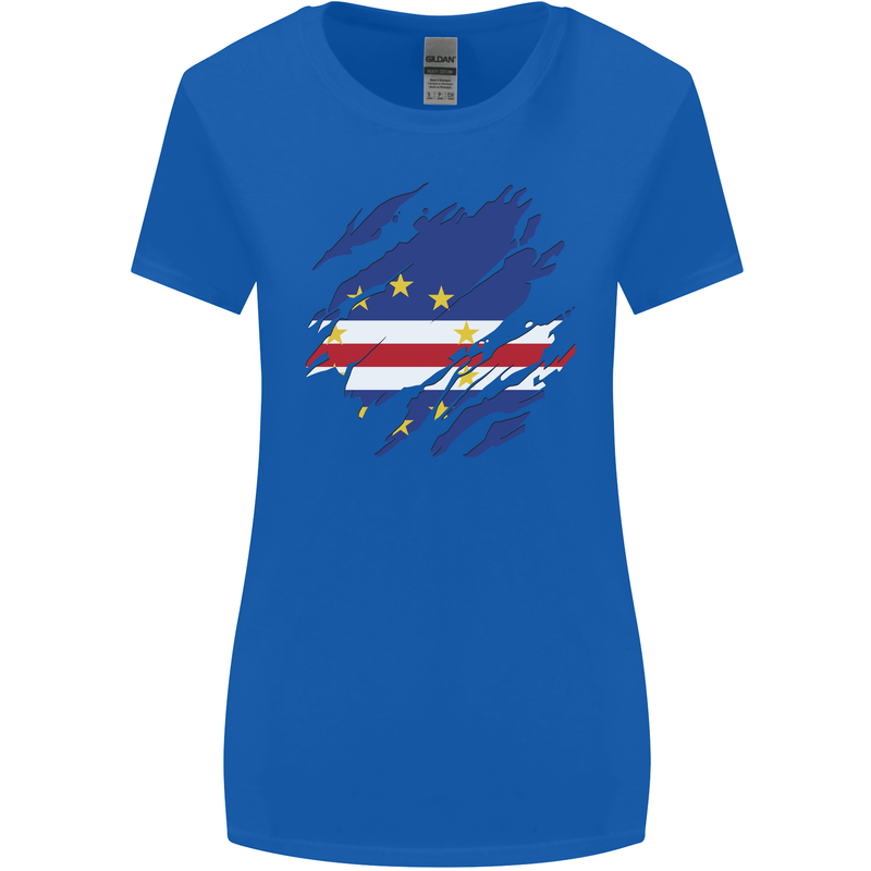 Torn Cape Verde Flag Verdean Day Football Womens Wider Cut T-Shirt Royal Blue