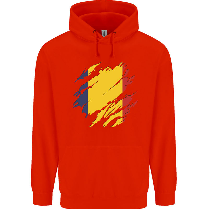 Torn Chad Flag Chadian Day Football Childrens Kids Hoodie Bright Red