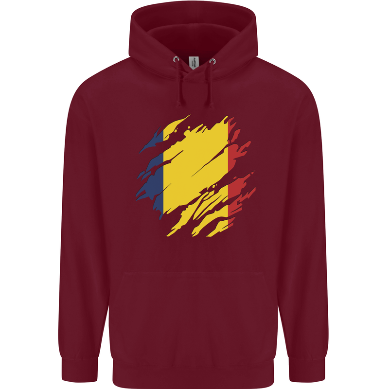 Torn Chad Flag Chadian Day Football Childrens Kids Hoodie Maroon