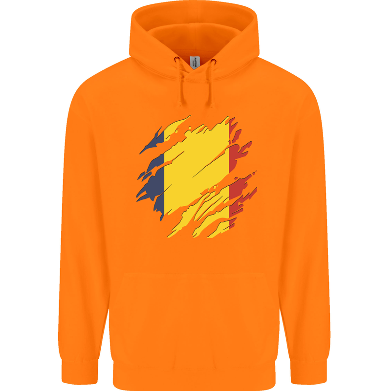 Torn Chad Flag Chadian Day Football Childrens Kids Hoodie Orange