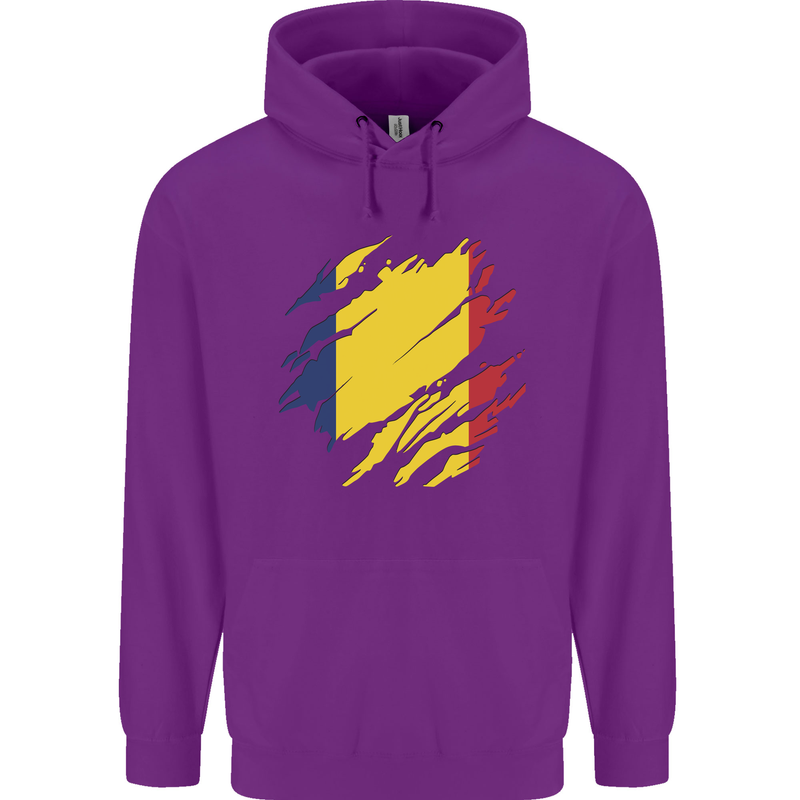 Torn Chad Flag Chadian Day Football Childrens Kids Hoodie Purple
